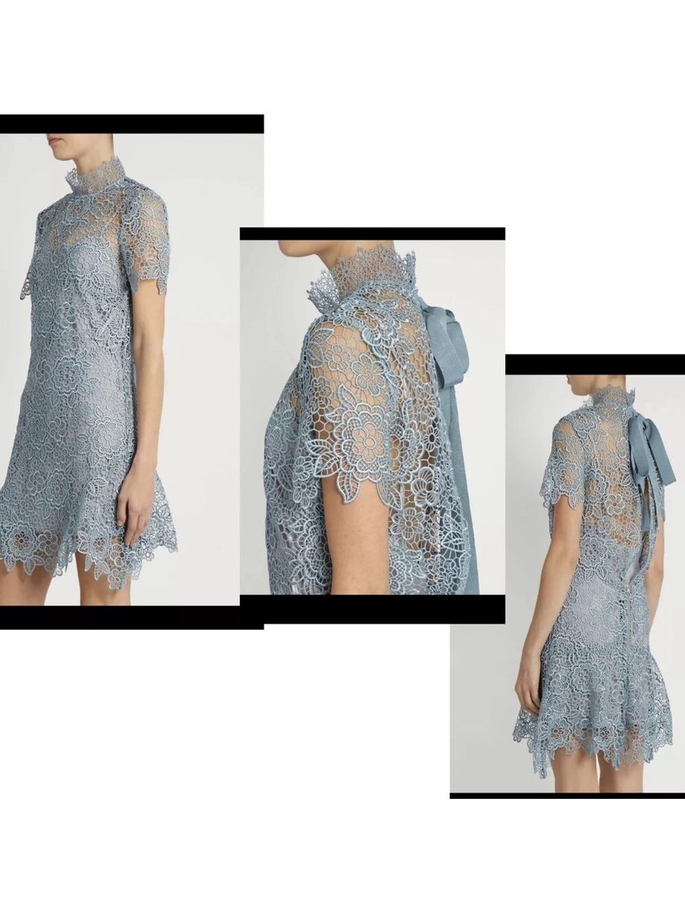 SELF PORTRAIT PEEP BACK FLORAL LACE MINI DRESS LIGHT BLUE 4 - Picture 5 of 15